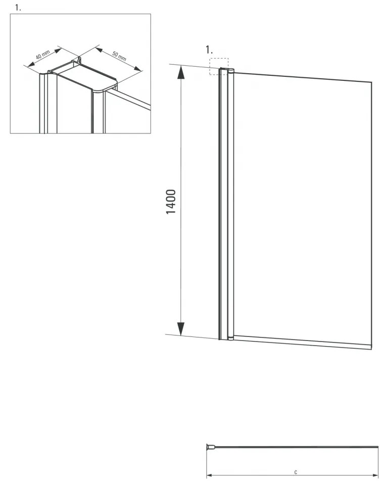 Paravan sticla cada crom, 80x140 cm, Alpinia, Deante