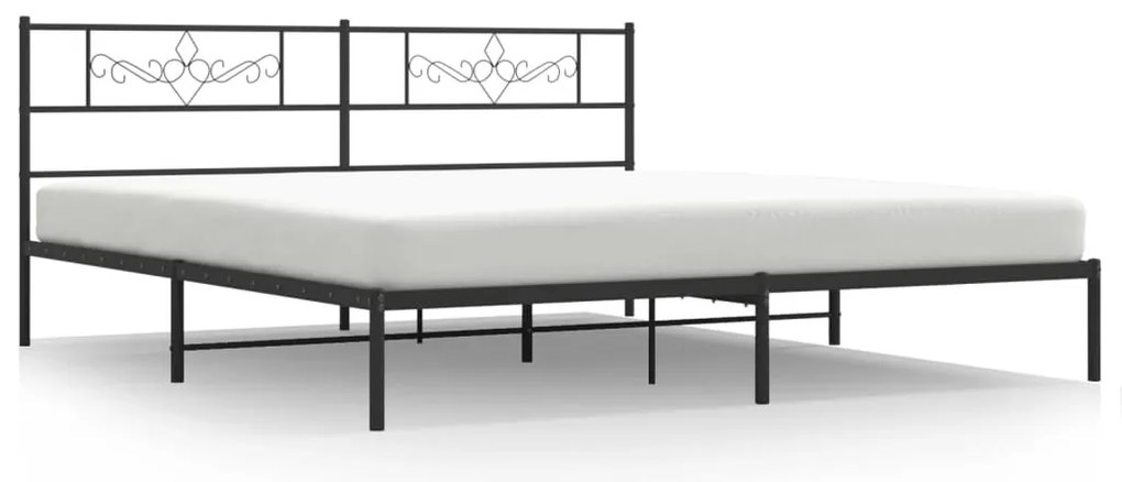 Cadru de pat metalic cu tablie, negru, 180x200 cm