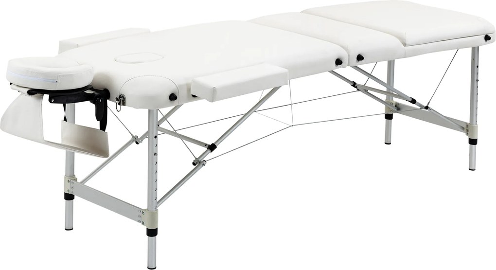 Masa de masaj portabila, pliabila si profesionala din aluminiu HOMCOM pentru cosmetician, terapeut, SPA, alb, 215x60x61-84cm | Aosom Romania