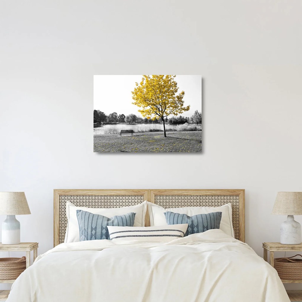 Tablou pe sticlă - relaxare în parc (70x50 cm)