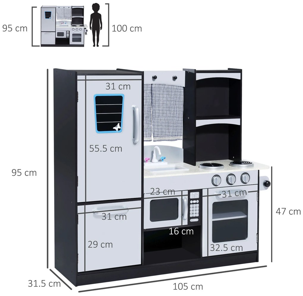 Bucatarie Jucarie HomCom cu Frigider Cuptor, Microunde, Aragaz, Chiuveta | Aosom RO