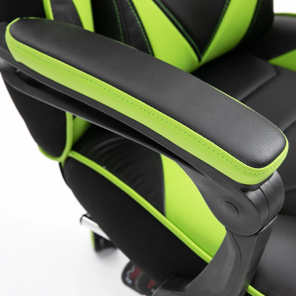 Vinsetto Scaun gaming ergonomic cu suport picioare, cap și lombar, fotoliu de birou confortabil, înălțime reglabilă, negru/verde | Aosom Romania