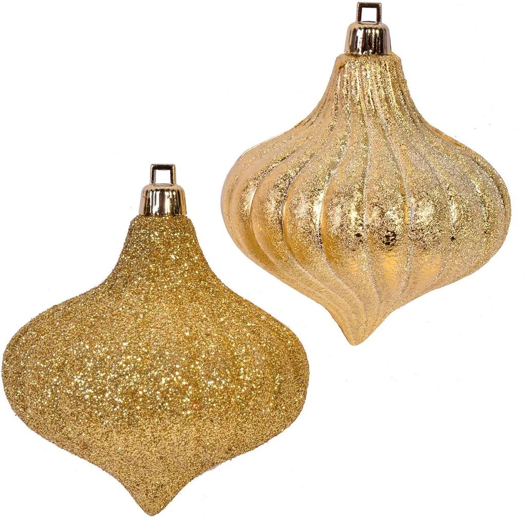 Set 4 ornamente brad Gold Glitter