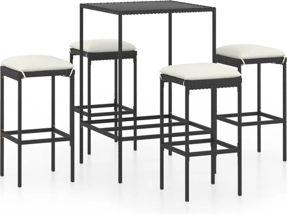 vidaXL Set mobilier bar de grădină cu perne, 5 piese, negru, poliratan