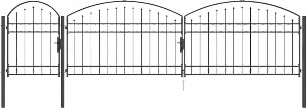 vidaXL Poartă pentru Gard cu Vârf Arcuit Gri 500 x 75 cm Oțel