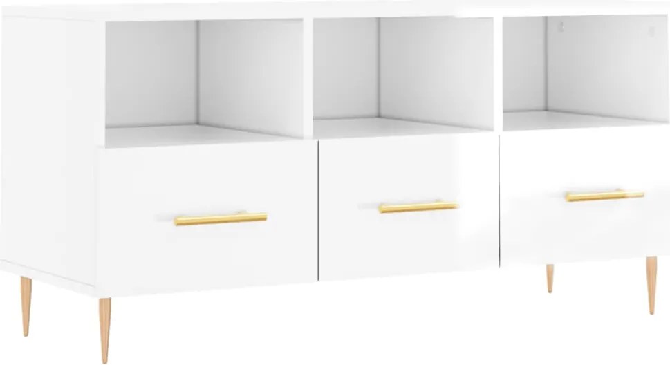 vidaXL Comodă TV, alb extralucios, 102x36x50 cm, lemn prelucrat