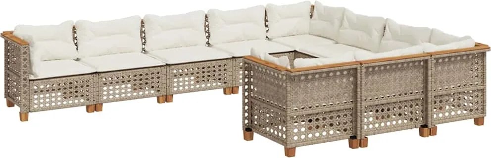 vidaXL Set canapele de grădină cu perne, 10 piese, bej, poliratan