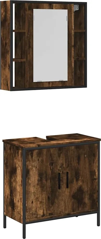 vidaXL Set mobilier de baie, 2 piese, stejar fumuriu, lemn prelucrat