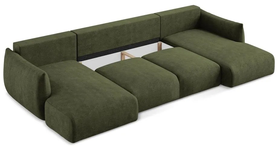 Colțar verde extensibil cu tapițerie din chenille (în formă de "U") Leila – Makamii