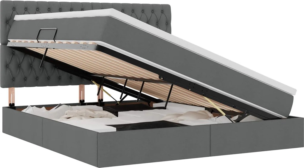 vidaXL Pat cu saltea și LED cu led Gri închis 180 x 200 cm Poliester