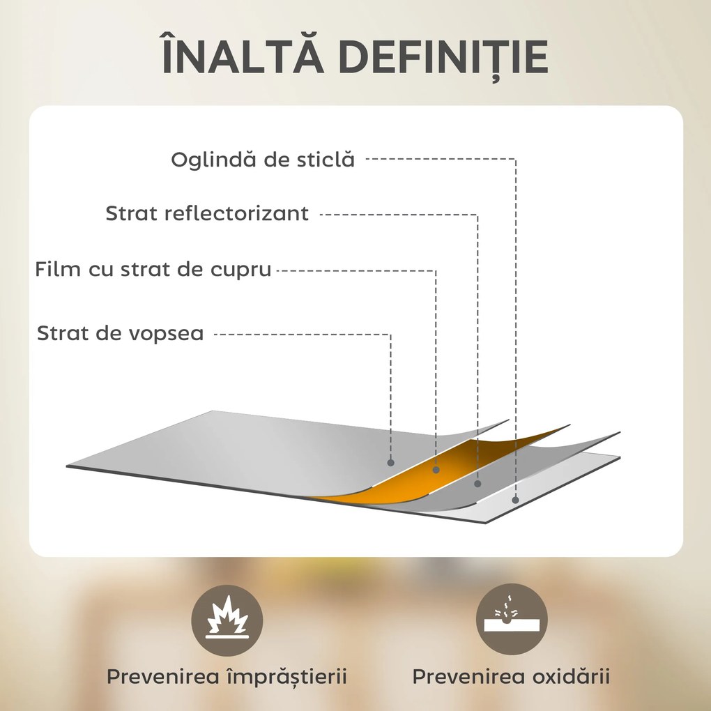HOMCOM Oglindă de perete dreptunghiulară cu cârlige, din sticlă și MDF, 60x80 cm, finisaj lemn | Aosom Romania