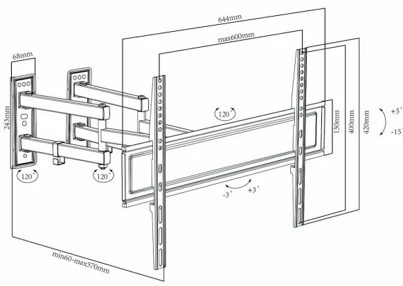 Suport de perete pentru televizor Full Motion 30-70” Nedis TVWM5350BK
