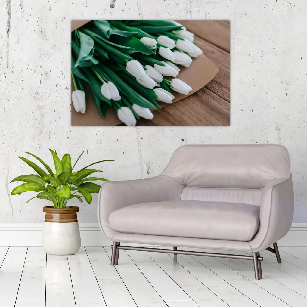 Tablou cu buchet de lalele albe (90x60 cm)