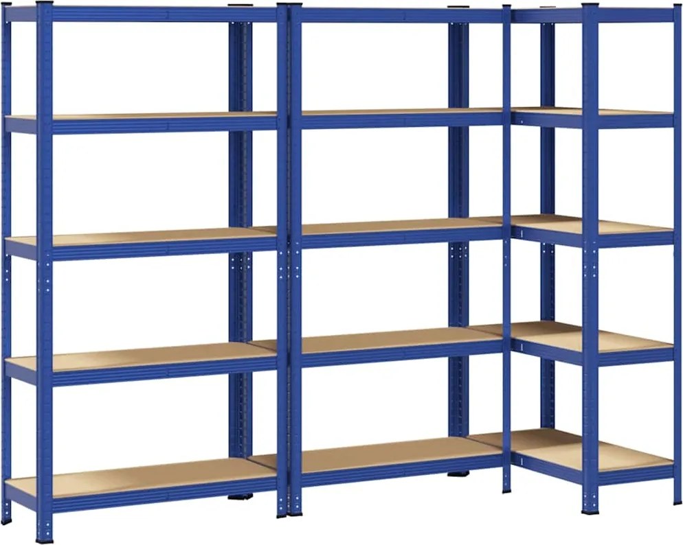vidaXL Rafturi de depozitare cu 5 niveluri, 3 buc., albastru oțel/lemn