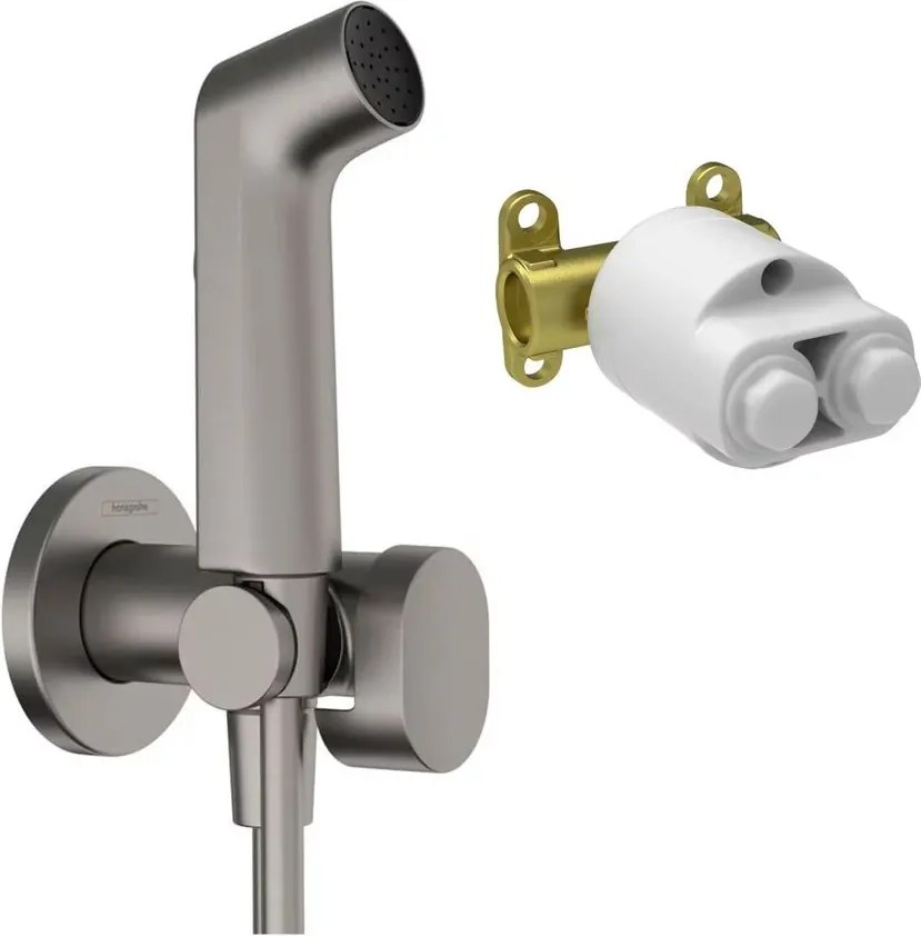 Set dus igienic cu corp ingropat Hansgrohe Bidette S EcoSmart 1 jet negru-crom periat