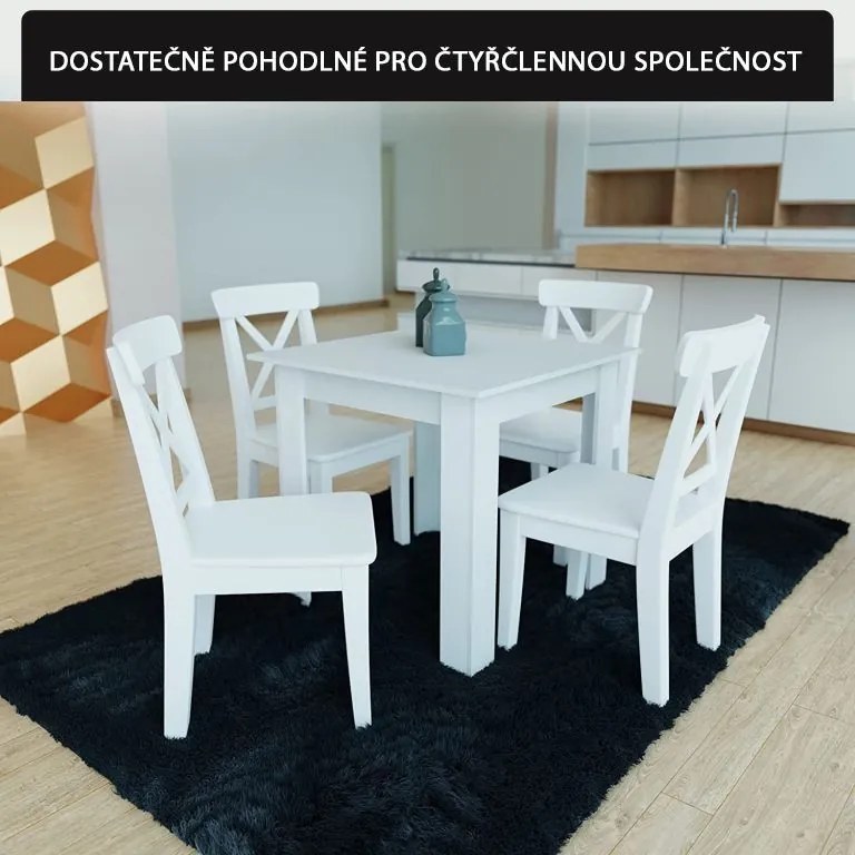 MIADOMODO masă de sufragerie pentru 4 persoane, albă, 80x80x