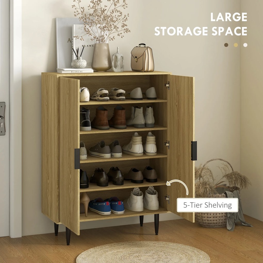 HOMCOM Dulap Pantofi 5 Niveluri cu Rafturi Reglabile, Picioare Metalice, Design Elegant Stejar, Stabil și Sigur, 80x38x110 cm | Aosom Romania