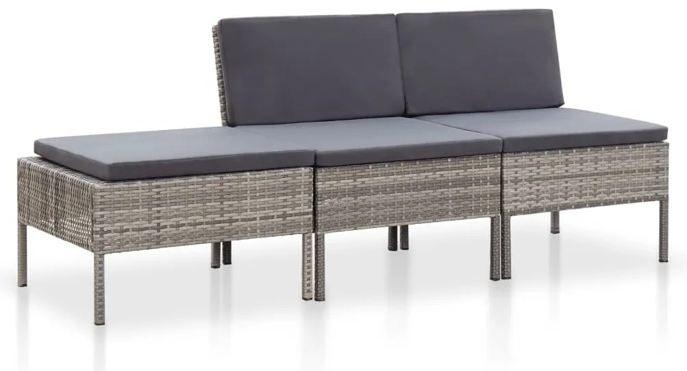 vidaXL Set mobilier de grădină cu perne, 3 piese, gri, poliratan