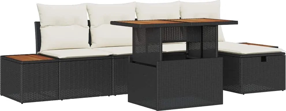 vidaXL Set de canapele pentru grădină 6 pcs Negru poliratan