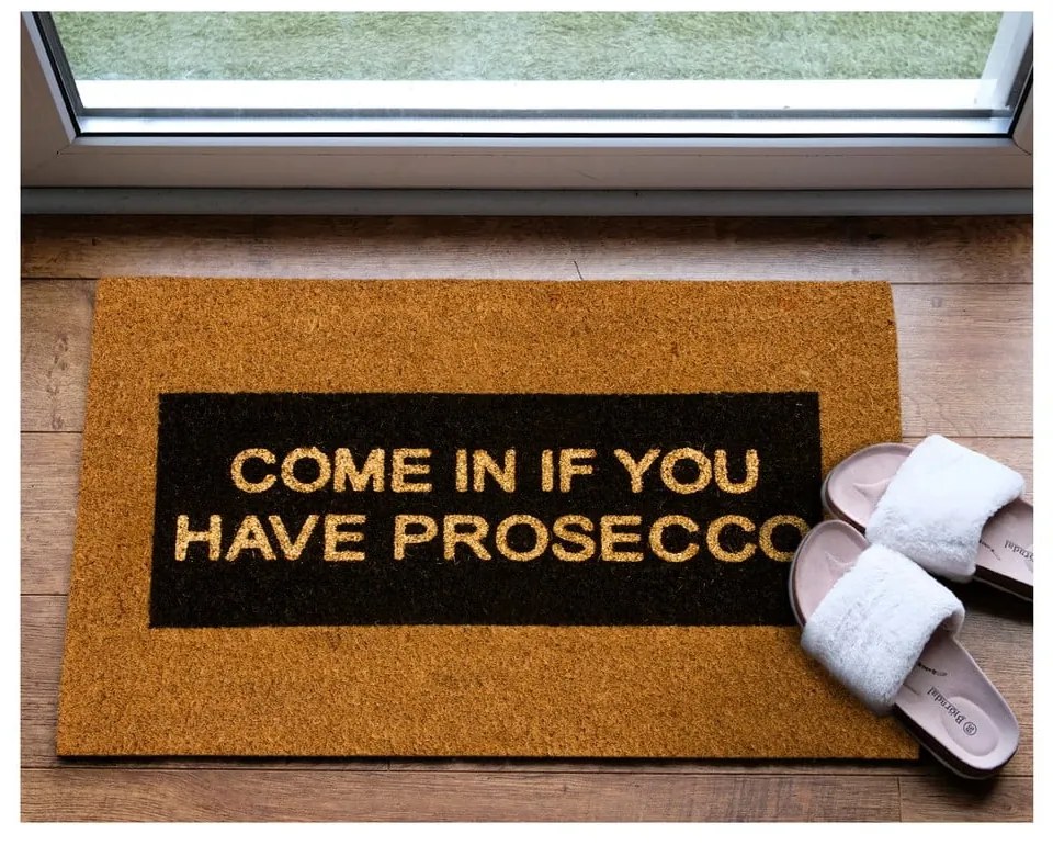 Covoraș intrare din fibre de cocos Artsy Doormats Come In If you Have Prosecco Glitter, 40 x 60 cm