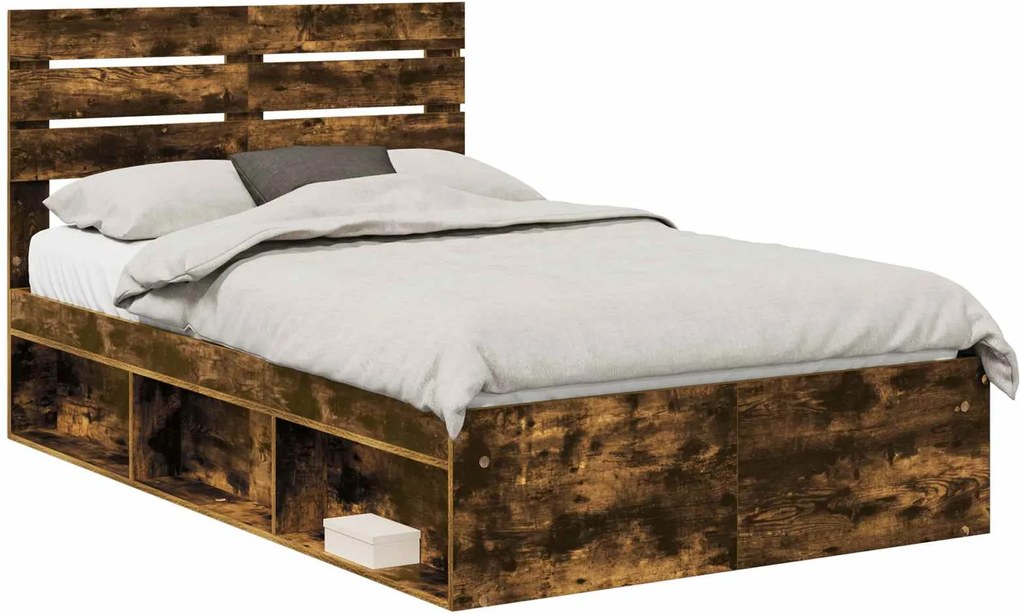 vidaXL Cadru de pat Stejar fumuriu 120 x 190 cm Lemn de pin masiv