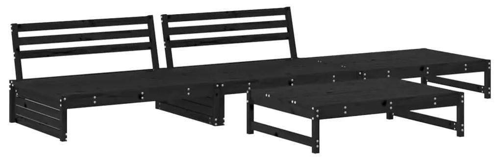 3186631 vidaXL Set mobilier relaxare de grădină 4 piese, negru, lemn masiv pin