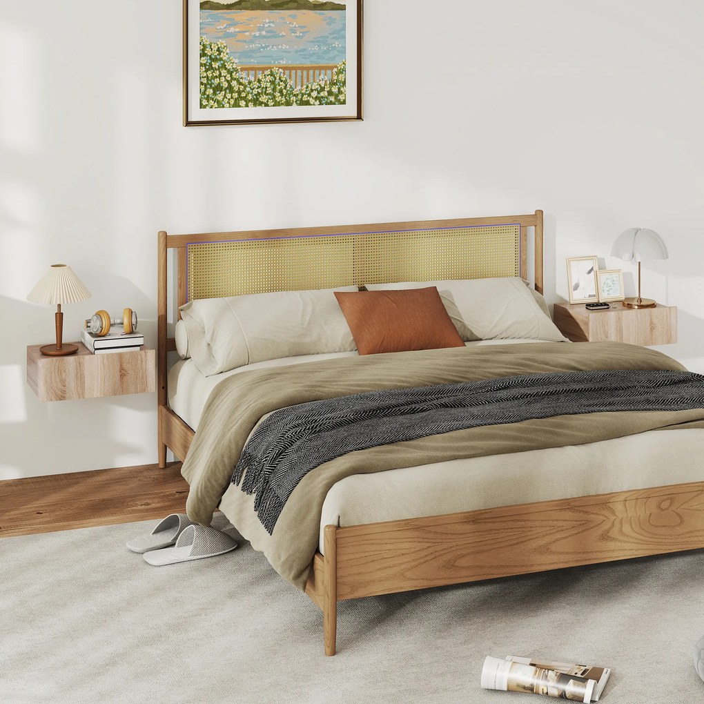HOMCOM Set de 2 Noptiere Suspendate cu Sertar, Pereche de Noptiere Moderne din Lemn, Mese Laterale pentru Canapea, Living și Dormitor, 40x30x15 cm, Stejar | Aosom Romania