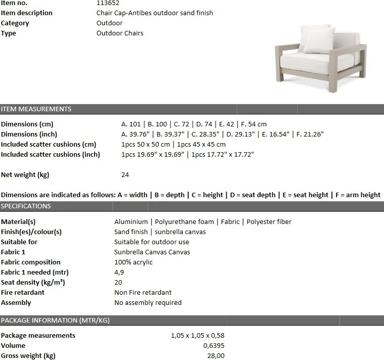 Fotoliu pentru interior si exterior Cap-Antibes, sand 113652 HZ