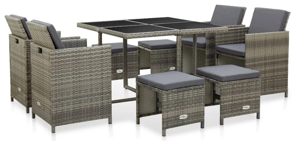 vidaXL Set mobilier de grădină cu perne, 9 piese, gri, poliratan