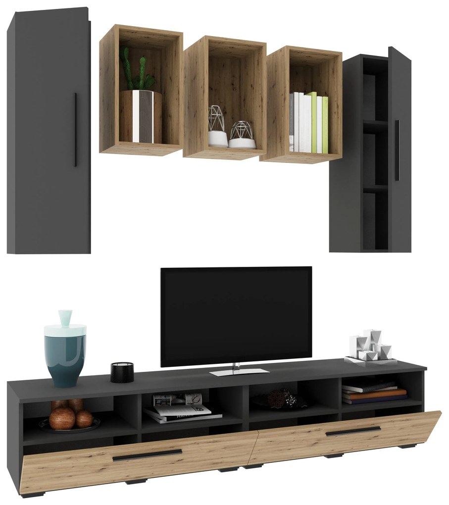 Living Kos V9, Antracit/Stejar Artisan, L 190 cm