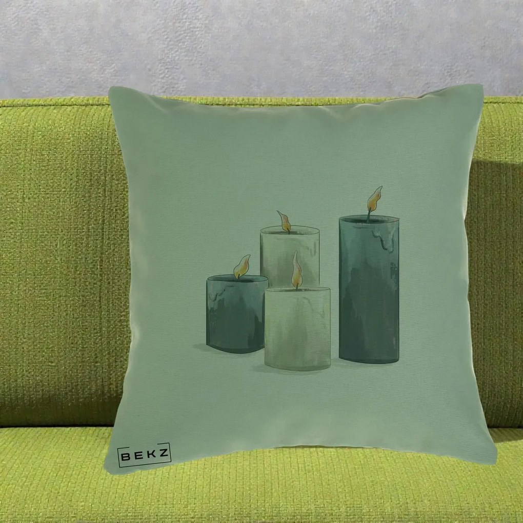 Perna Decorativa Lumanari Hygge Alb-Verde, 40x40 cm, Verde, Husa Detasabila, Perna Inclusa, BEKZ®