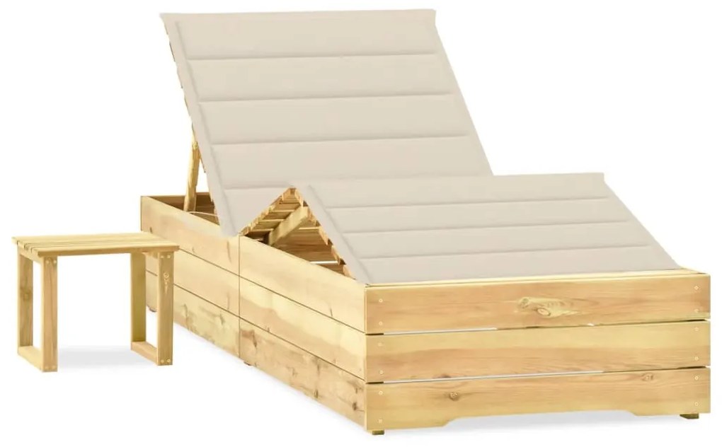 vidaXL Șezlong de grădină cu masă și pernă, lemn de pin tratat