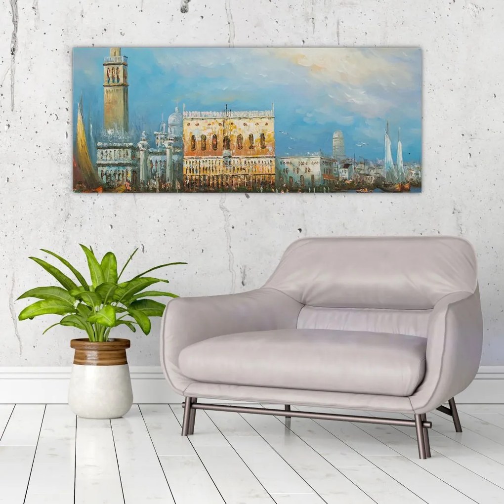 Tablou - Gondola care trece prin Veneția, pictură în ulei (120x50 cm)