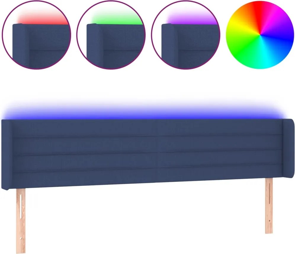 vidaXL Tăblie de pat cu LED, albastru, 163x16x78/88 cm, textil