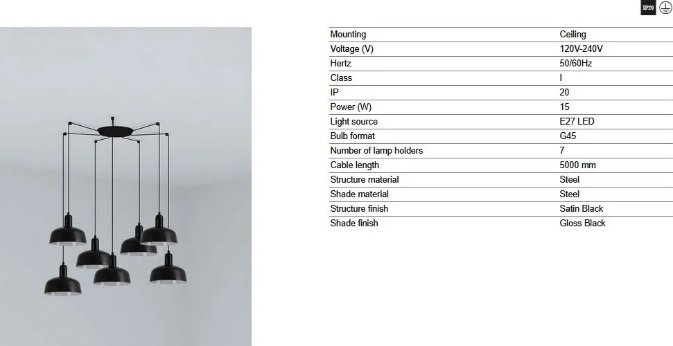 Lustra cu 7 pendule metal TATAWIN S negru