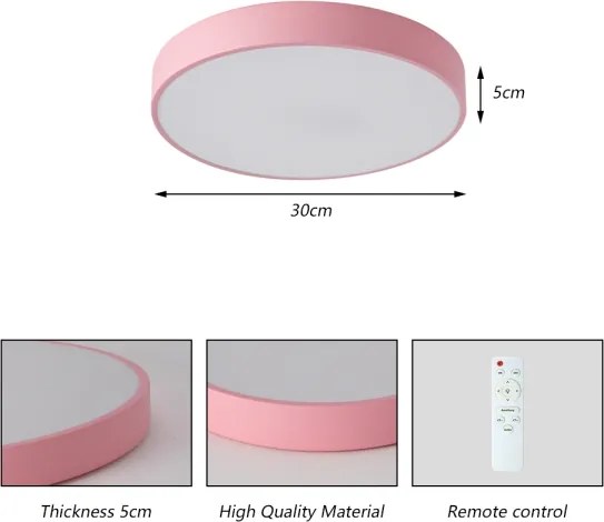 Brilagi – Plafonieră LED dimabilă POOL, 36 W, 230 V, temperatură de culoare reglabilă 3000–6000 K, Ø 30 cm, roz, cu telecomandă