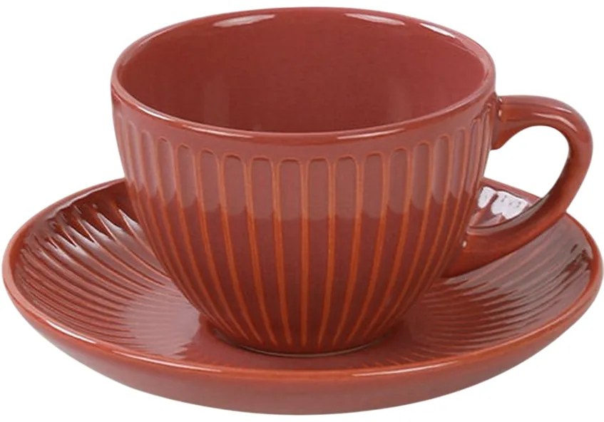 Set 6 cești cu farfurioare din ceramică Linea 210 ml, portocaliu