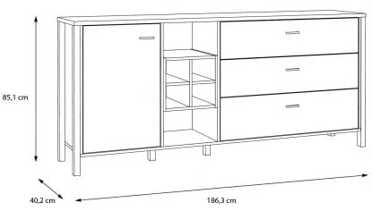 Comoda High Rock, Stejar Riviera si Negru, 186.3 Cm