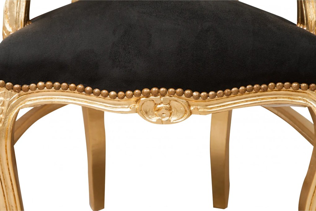 Fotoliu stil francez Ludovic al XVI-lea din lemn masiv de fag, negru, foita de aur