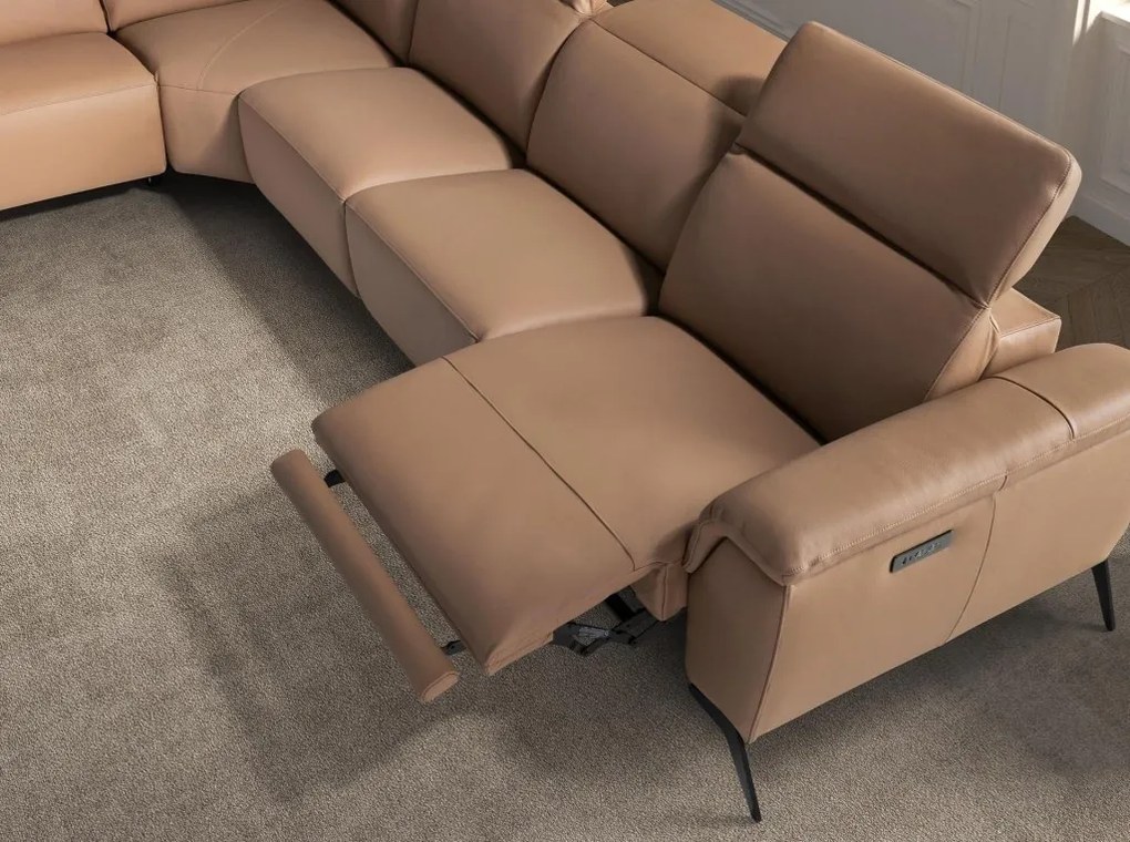 Coltar modular LUX design italian cu sezlong stanga Piele Naturala, Brown