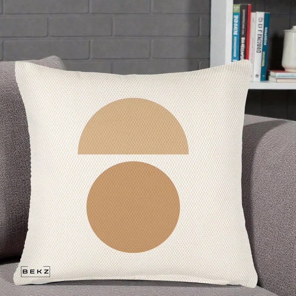 Perna Decorativa Geometric Minimalist Auriu, 40x40 cm, Crem Reliefat, Husa Detasabila, Perna Inclusa, BEKZ®