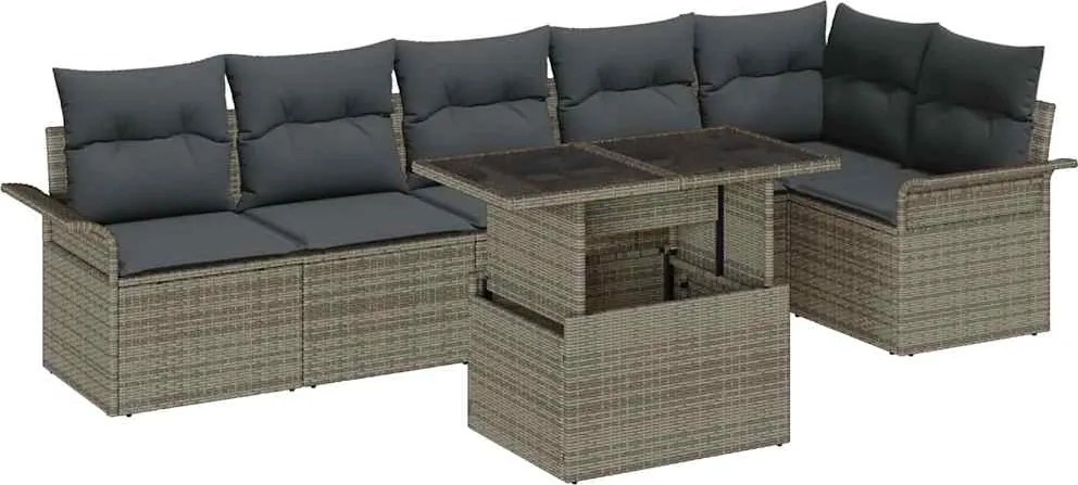 vidaXL Set de canapele pentru grădină cu pernă 7 pcs Gri Rattan poli