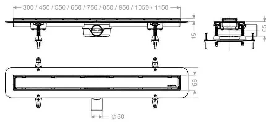 Set rigola dus 55 cm inox cu sita de par si clapeta multistop, Kessel Linearis Compact 550 mm