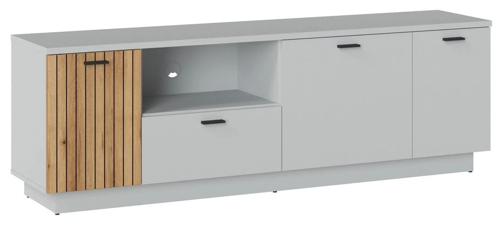 Comoda TV VERO, alb/stejar, PAL laminat/MDF, 180x40x59 cm