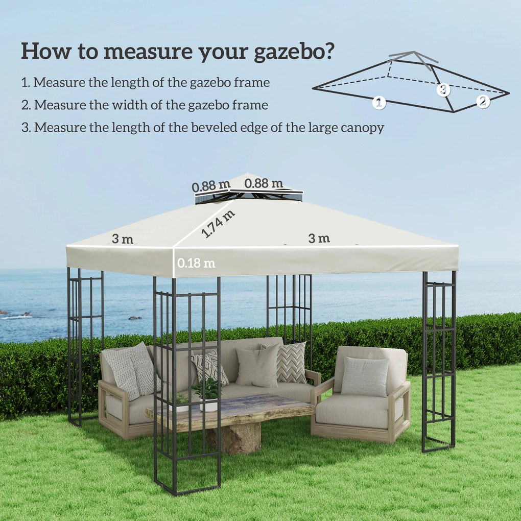 Outsunny 3 x 3 m Ersatzdach pentru pavilion, panza de inlocuire a pavilionului cu gauri de scurgere a apei, UPF30+, Protectie solara, Gri deschis | Aosom Romania