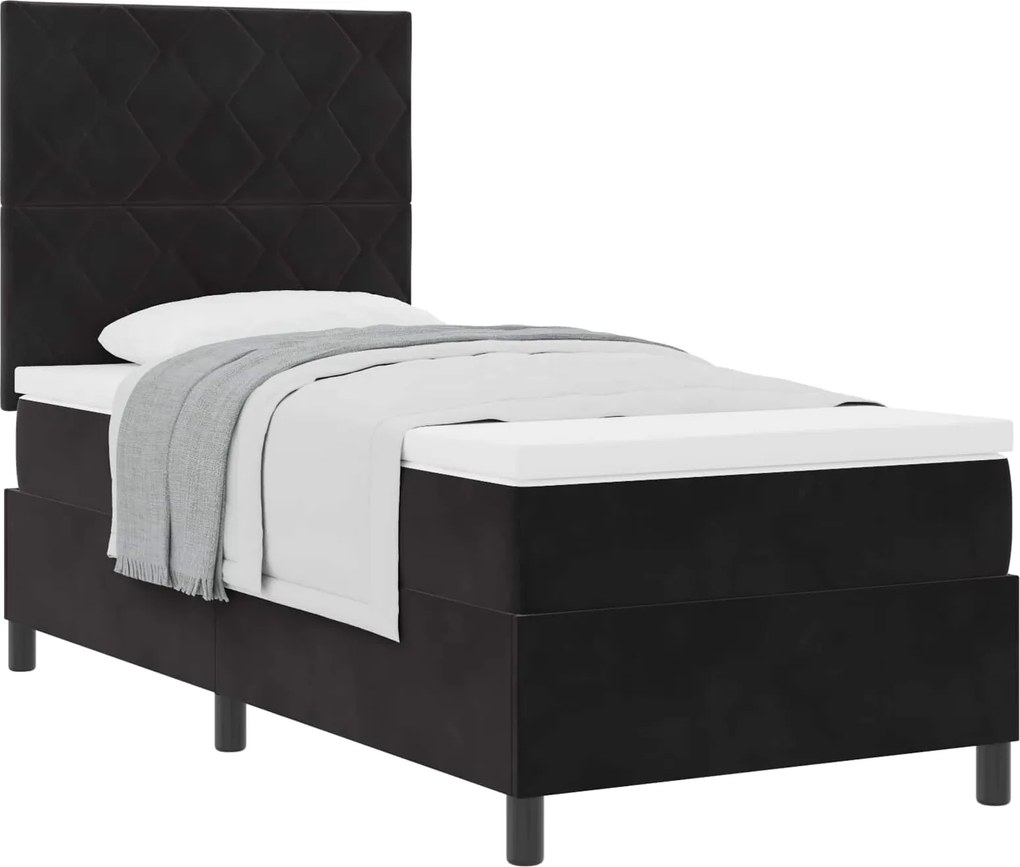 vidaXL Pat cu arcuri cu saltea cu headboard Negru 100 x 200 cm Catifea