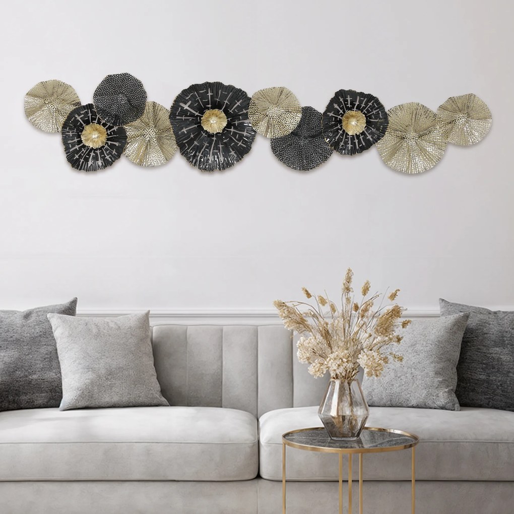 HOMCOM Imagine de perete, decorațiune de perete cu ramă metalică, stil modern, Negru+Auriu | Aosom Romania