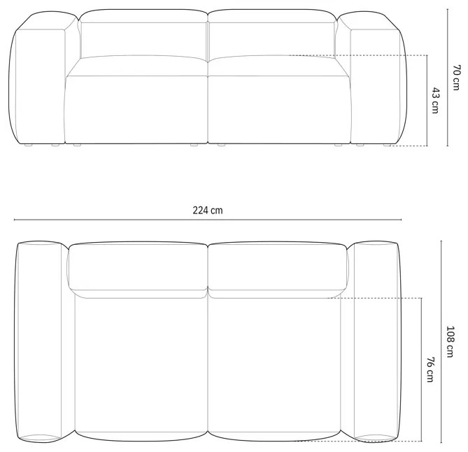 Canapea 2 locuri Bergamo velur reiat L224 cm