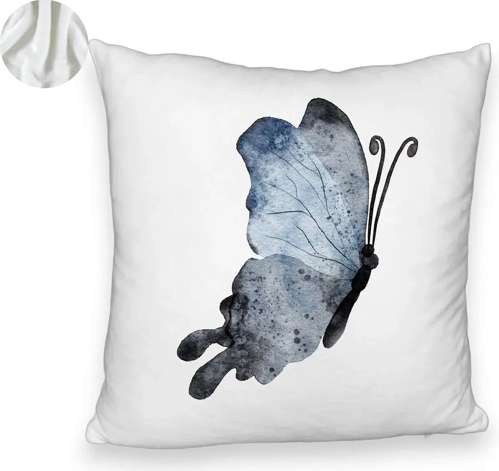 Perna Decorativa Fluffy, Model Fluture 2, Blue and Black, 40x40 cm, Alb Pufos, Husa Detasabila, Perna Inclusa, BEKZ®