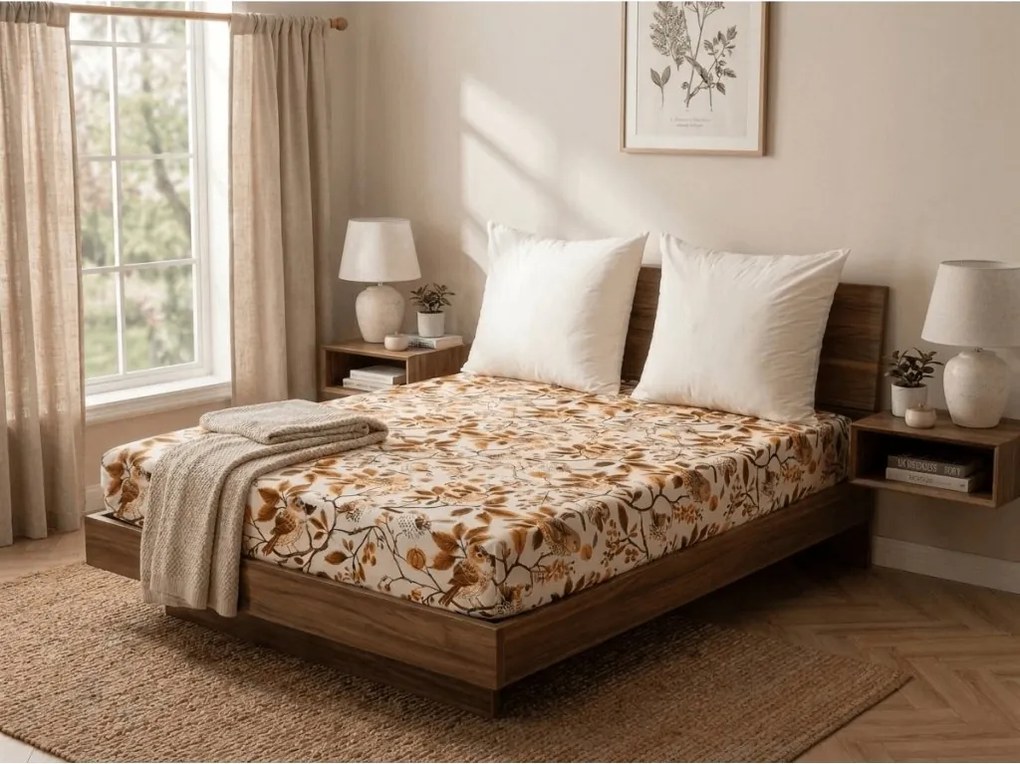 Cearsaf din microfibra BIRDS PUMPKIN maro 180x200 cm